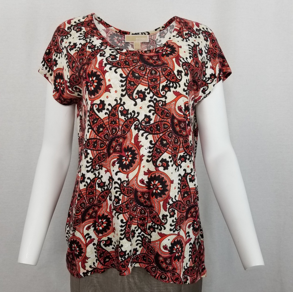 MICHAEL KORS Women's Paisley short sleeve Top Sz L